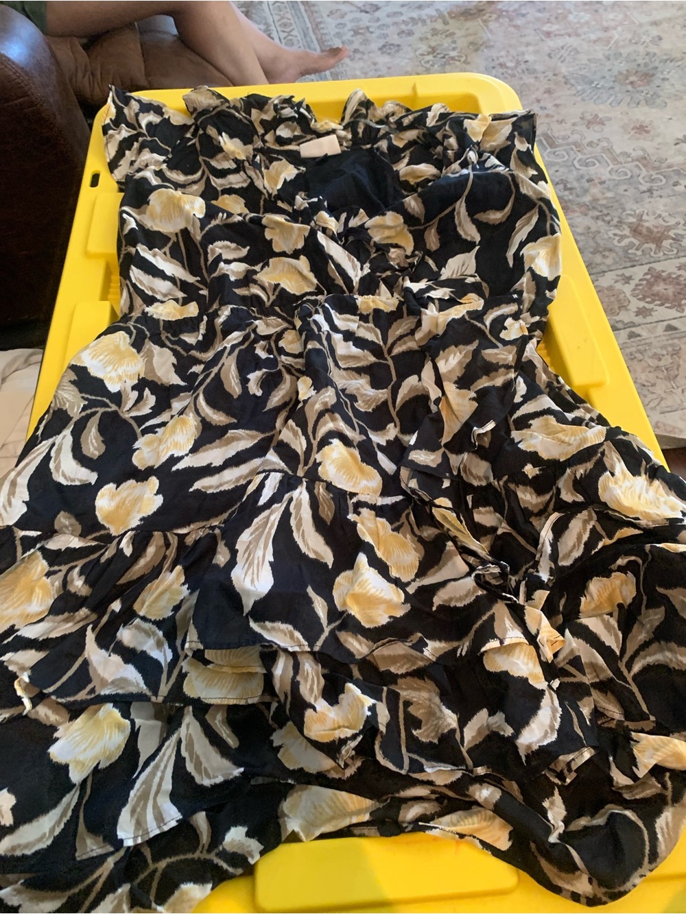 Universal Thread Black Dress with Yellow and Cream Floral Ruffle